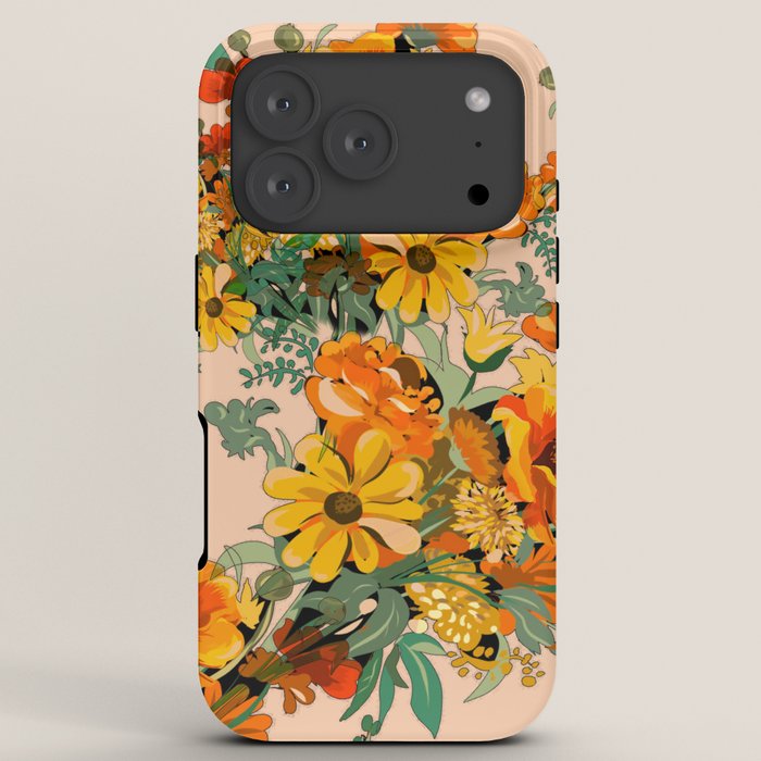 70s Pastel Floral on pink blush Boho iPhone Case
