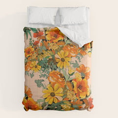70s Pastel Floral on pink blush Boho Comforter