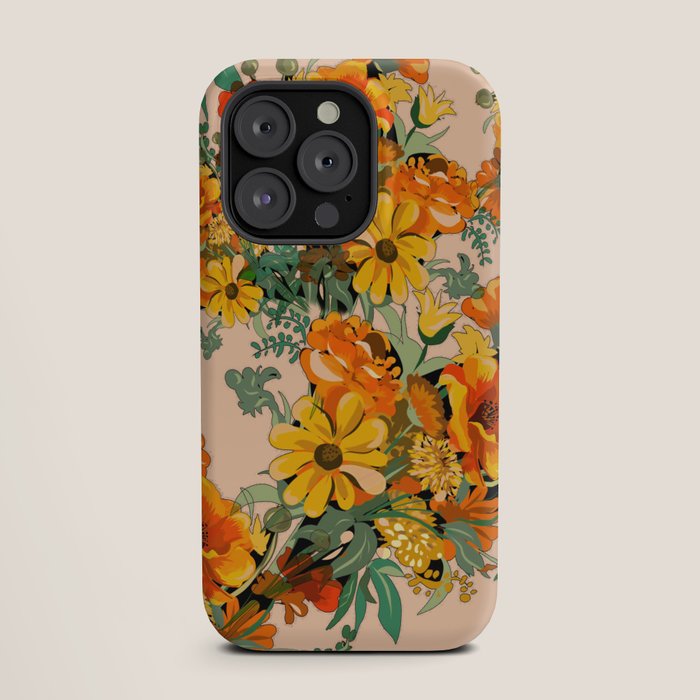 70s Pastel Floral on pink blush Boho iPhone Case