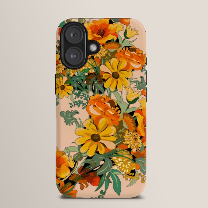 70s Pastel Floral on pink blush Boho iPhone Case
