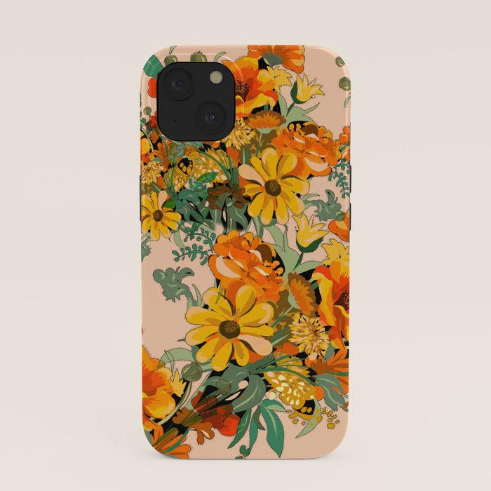 70s Pastel Floral on pink blush Boho iPhone Case