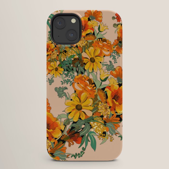 70s Pastel Floral on pink blush Boho iPhone Case