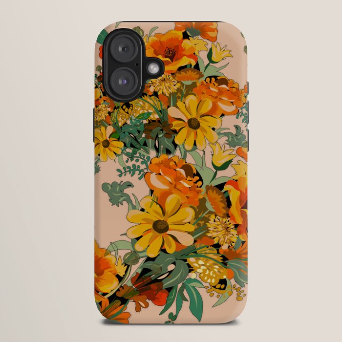 70s Pastel Floral on pink blush Boho iPhone Case