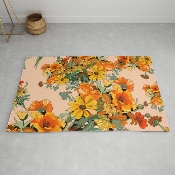 70s Pastel Floral on pink blush Boho Rug