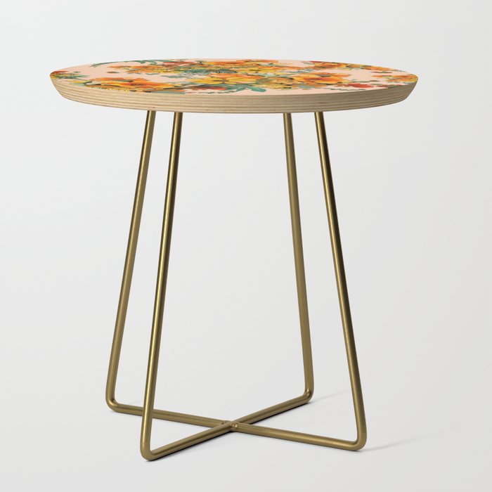70s Pastel Floral on pink blush Boho Side Table