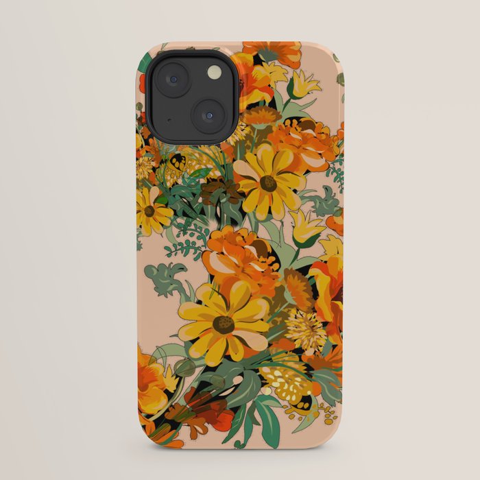 70s Pastel Floral on pink blush Boho iPhone Case