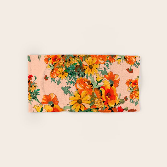 70s Pastel Floral on pink blush Boho Bath Towel