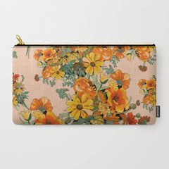 70s Pastel Floral on pink blush Boho Carry All Pouch