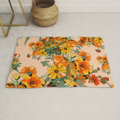 70s Pastel Floral on pink blush Boho Rug