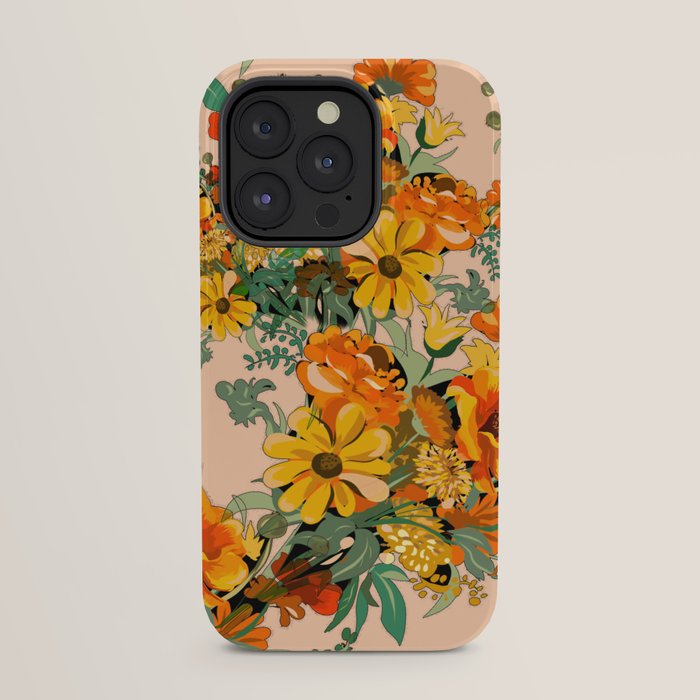 70s Pastel Floral on pink blush Boho iPhone Case