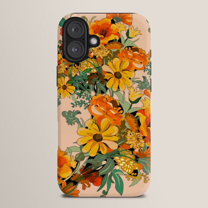 70s Pastel Floral on pink blush Boho iPhone Case