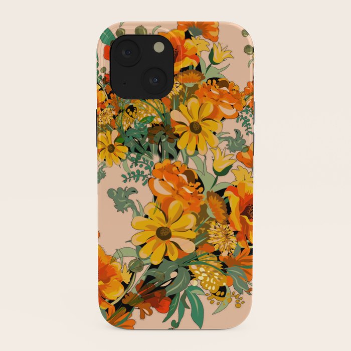 70s Pastel Floral on pink blush Boho iPhone Case