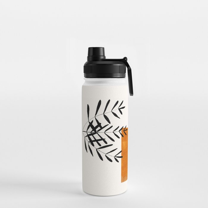 Autumn Vine' Minimal Mid Century Abstract Shapes With Floral Plant Motif Boho Vintage Paper Collage Line Drawing Water Bottle
