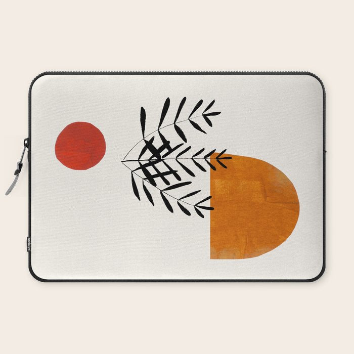 Autumn Vine' Minimal Mid Century Abstract Shapes With Floral Plant Motif Boho Vintage Paper Collage Line Drawing Laptop Sleeve