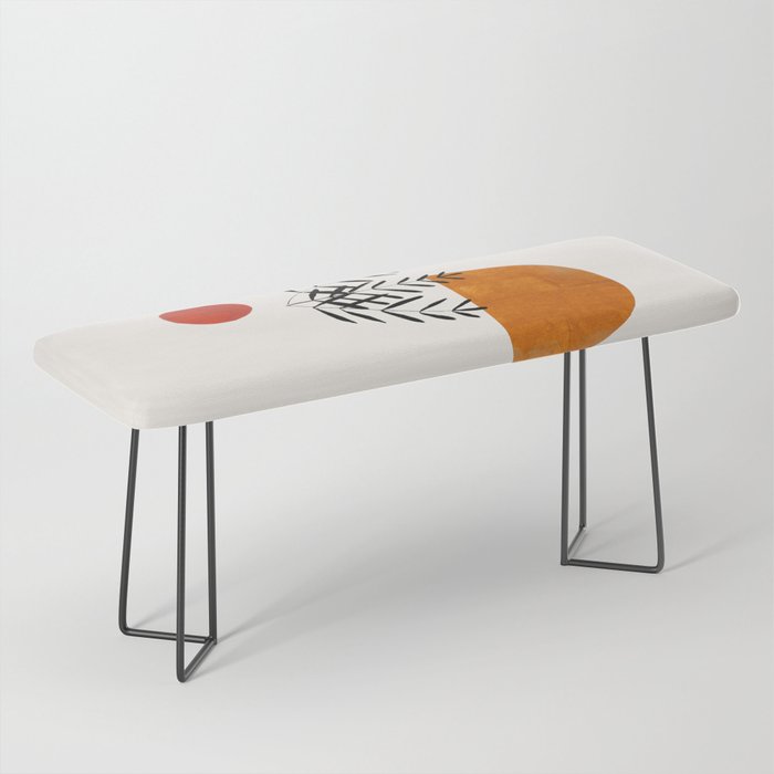 Autumn Vine' Minimal Mid Century Abstract Shapes With Floral Plant Motif Boho Vintage Paper Collage Line Drawing Bench