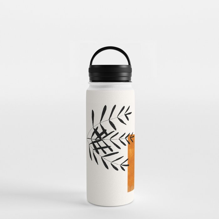 Autumn Vine' Minimal Mid Century Abstract Shapes With Floral Plant Motif Boho Vintage Paper Collage Line Drawing Water Bottle