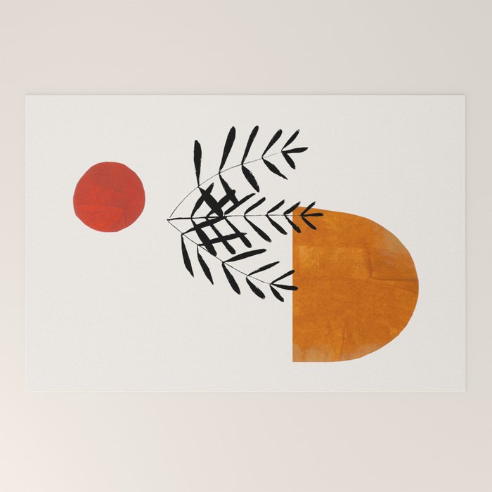 Autumn Vine' Minimal Mid Century Abstract Shapes With Floral Plant Motif Boho Vintage Paper Collage Line Drawing Welcome Mat