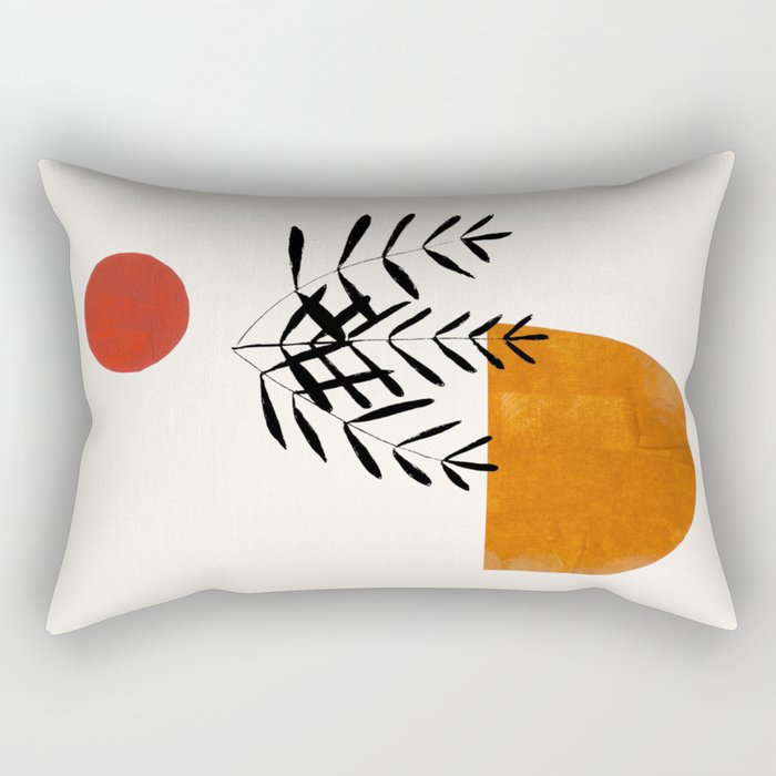 Autumn Vine' Minimal Mid Century Abstract Shapes With Floral Plant Motif Boho Vintage Paper Collage Line Drawing Rectangular Pillow