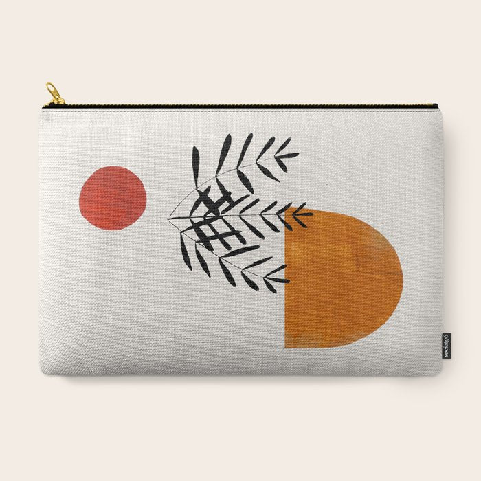Autumn Vine' Minimal Mid Century Abstract Shapes With Floral Plant Motif Boho Vintage Paper Collage Line Drawing Carry All Pouch