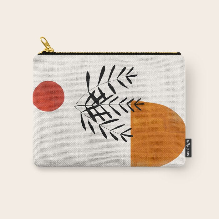 Autumn Vine' Minimal Mid Century Abstract Shapes With Floral Plant Motif Boho Vintage Paper Collage Line Drawing Carry All Pouch