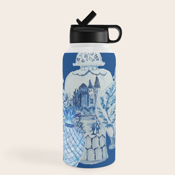 4 Four 4 Blue and White Ginger Jars  Water Bottle