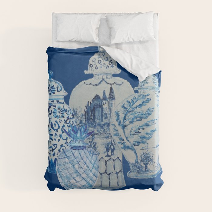 4 Four 4 Blue and White Ginger Jars  Duvet Cover