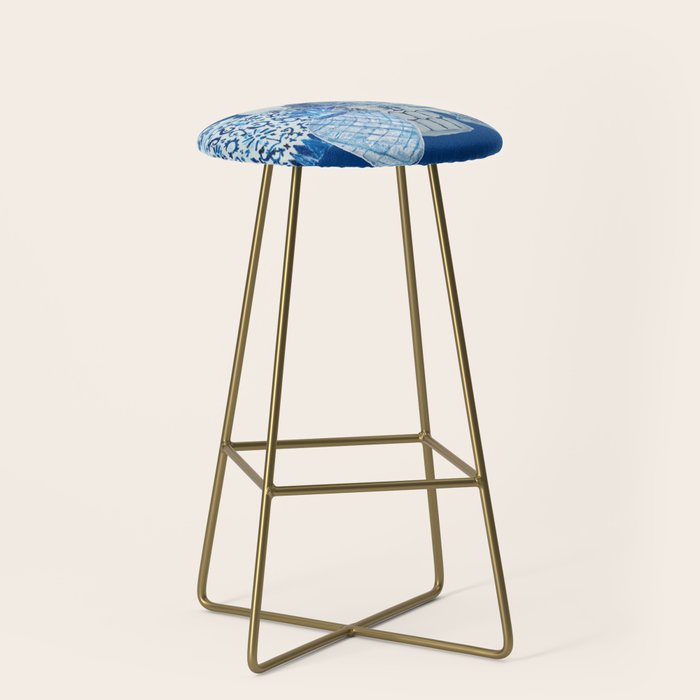 4 Four 4 Blue and White Ginger Jars  Stool