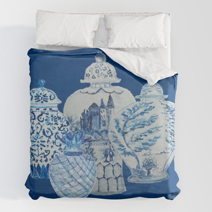 4 Four 4 Blue and White Ginger Jars  Duvet Cover