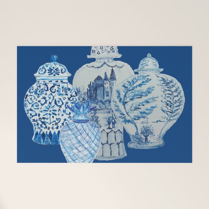 4 Four 4 Blue and White Ginger Jars  Welcome Mat