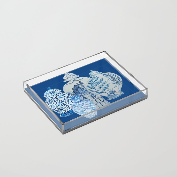 4 Four 4 Blue and White Ginger Jars  Acrylic Tray