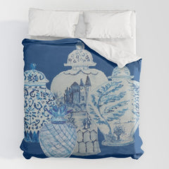 4 Four 4 Blue and White Ginger Jars  Duvet Cover