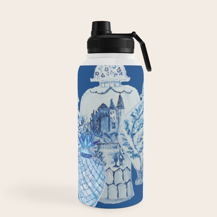 4 Four 4 Blue and White Ginger Jars  Water Bottle