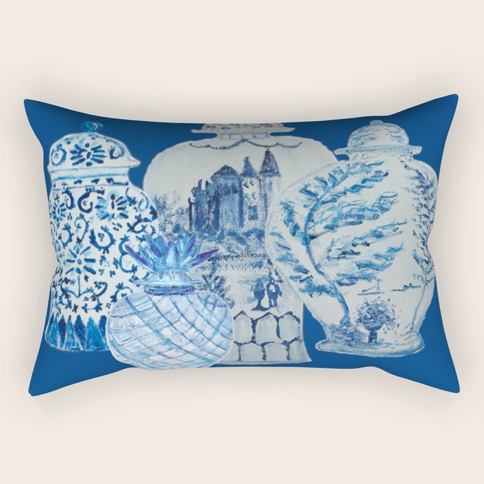 4 Four 4 Blue and White Ginger Jars  Rectangular Pillow