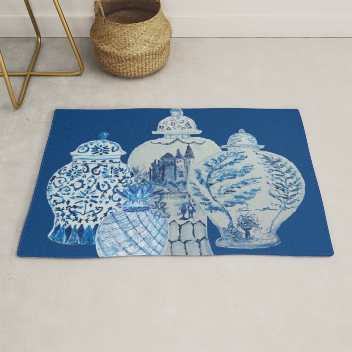 4 Four 4 Blue and White Ginger Jars  Rug