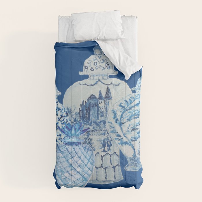 4 Four 4 Blue and White Ginger Jars  Comforter