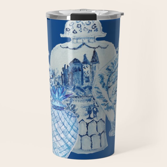 4 Four 4 Blue and White Ginger Jars  Travel Mug
