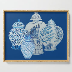 4 Four 4 Blue and White Ginger Jars  Serving Tray