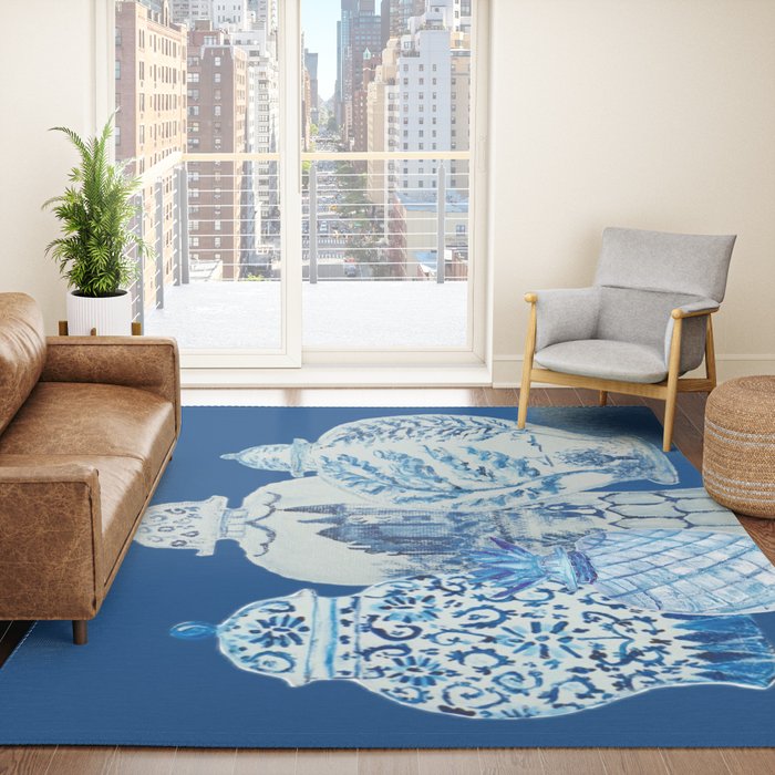 4 Four 4 Blue and White Ginger Jars  Rug