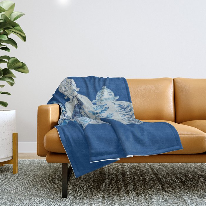 4 Four 4 Blue and White Ginger Jars  Throw Blanket