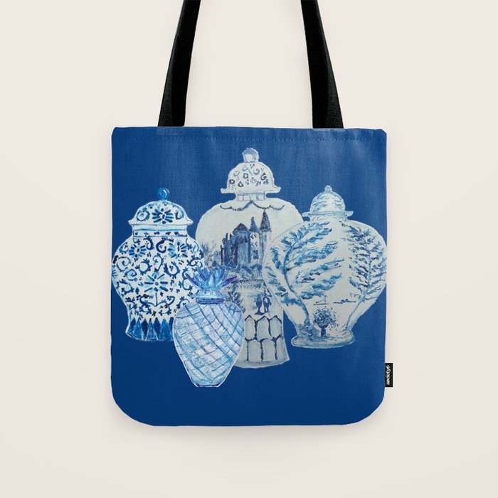 4 Four 4 Blue and White Ginger Jars  Tote Bag