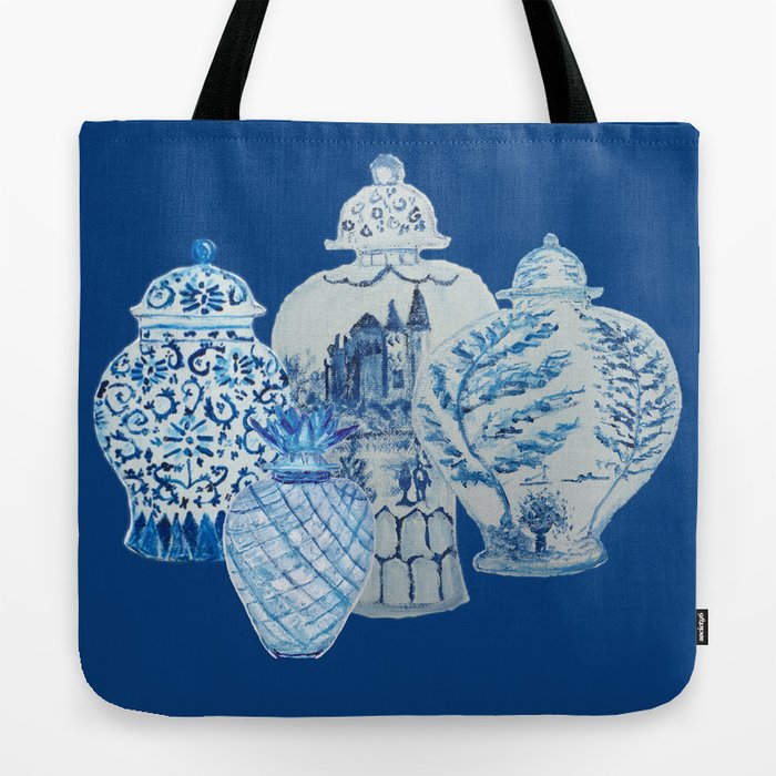 4 Four 4 Blue and White Ginger Jars  Tote Bag