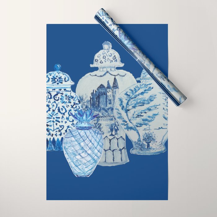 4 Four 4 Blue and White Ginger Jars  Wrapping Paper