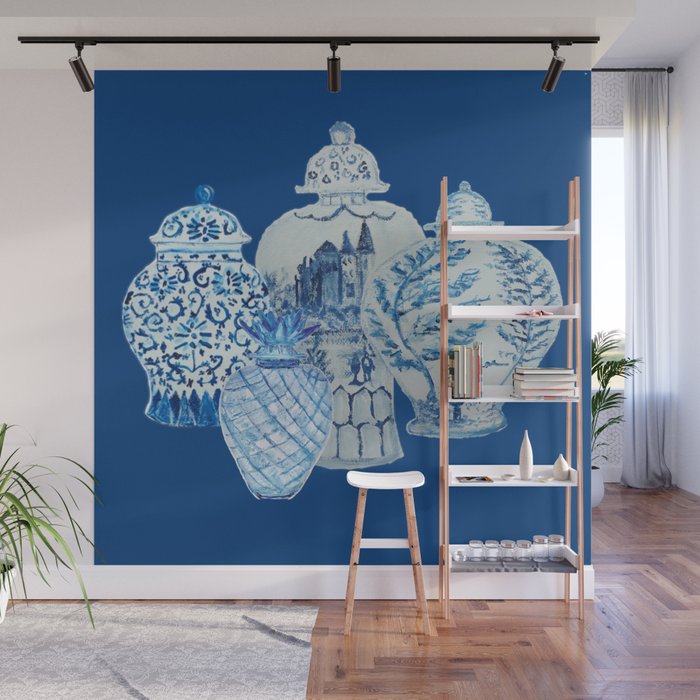 4 Four 4 Blue and White Ginger Jars  Wall Mural