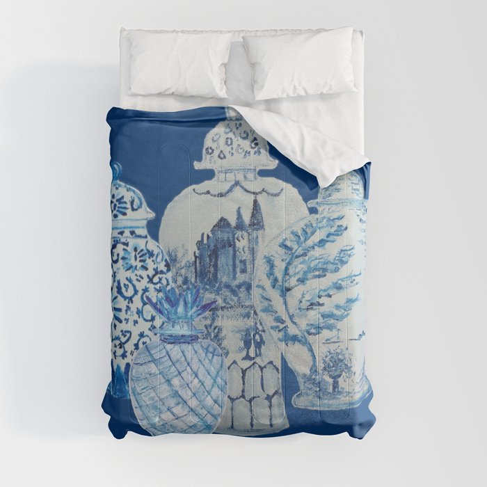 4 Four 4 Blue and White Ginger Jars  Comforter