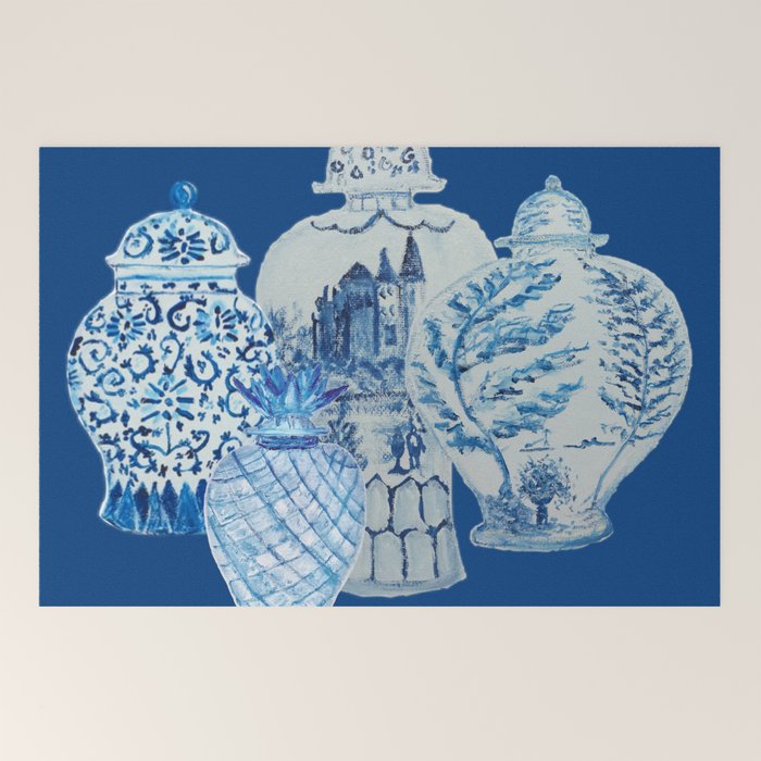 4 Four 4 Blue and White Ginger Jars  Welcome Mat