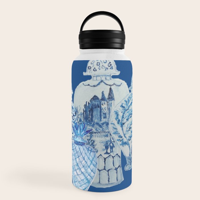 4 Four 4 Blue and White Ginger Jars  Water Bottle