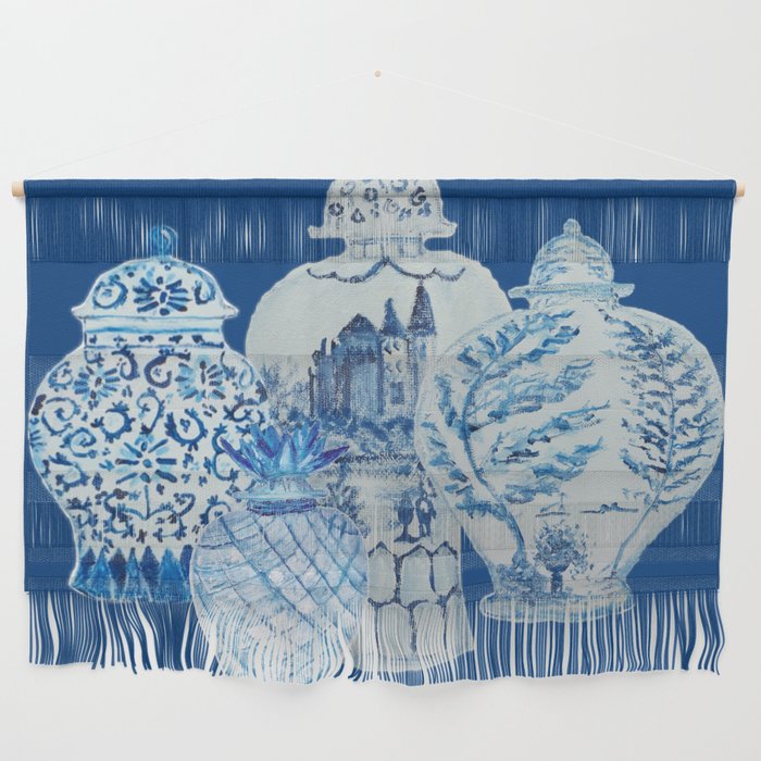 4 Four 4 Blue and White Ginger Jars  Wall Hanging
