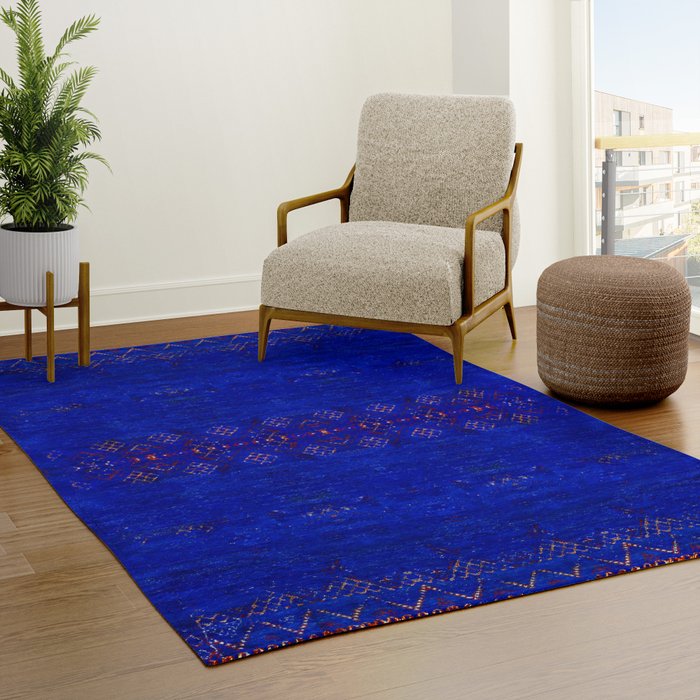 -A5- Royal Calm Blue Bohemian Moroccan Artwork. Rug