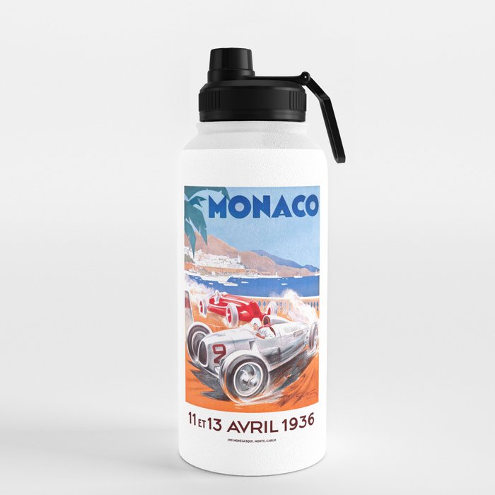 1936 Monaco Grand Prix Race Poster  Water Bottle