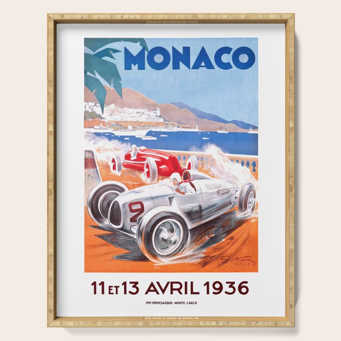 1936 Monaco Grand Prix Race Poster  Serving Tray
